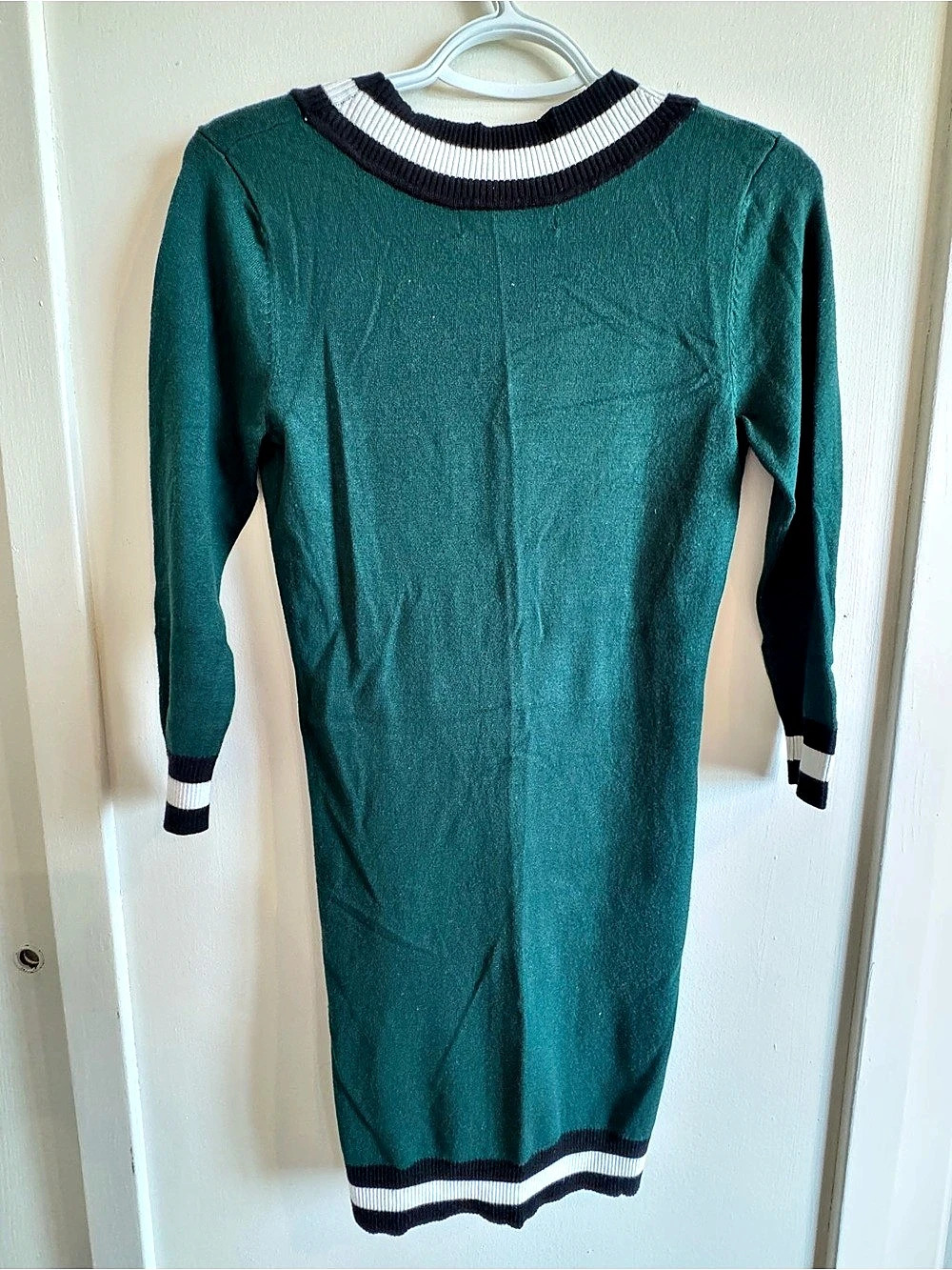 Forever 21 Varsity Striped Sweater Dress Green & Black Size Medium - Picture 2 of 10